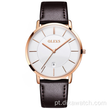 Relógios masculinos OLEVS 5869 esportivos de quartzo minimalistas baratos semana data cronógrafo relógio com pulseira de couro para homens